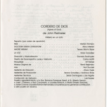 Program for the production, "Cordero de Dios"