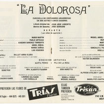 Program for the production, "La dolorosa"