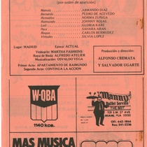 Playbill for the productions, "Se alquilan señoritos"and "Un velorio de Pachencho"