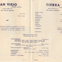 Program for the productions, "Pan viejo" and "Tierra"