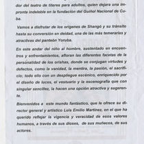 Program for the theatrical production, Shangó de Ima