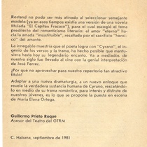 Program for the theatrical production, Cyrano de Bergerac