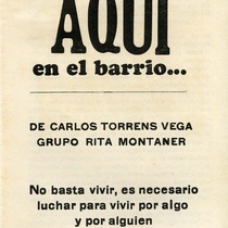 Program for the theatrical production, Aquí en el barrio