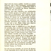 Program for the theatrical production, Contigo pan y cebolla