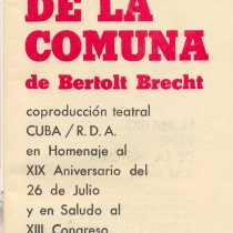 Program for the theatrical production, Los días de la Comuna