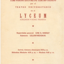 Program for the productions, "Tierra", "Meditación en tres por cuatro", "Pan viejo", Gente desconocida", and "Doble juego"