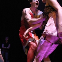 Photograph of the theatrical production, Iphigenia Crash Land Falls on the Neon Shell That Was Once Her Heart (A Rave Fable)