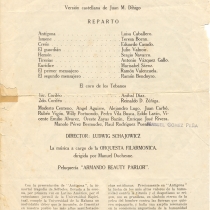 Program for the theatrical production, Antígona (La Habana, 1941)