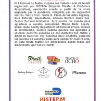 Program for the theatrical festival, Festival de Teatro Hispano