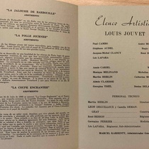 Program for the theatrical productions, La Jalousie de Barbouille, La Folle journée, La Coupe enchantée