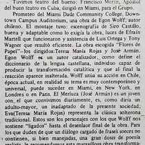 Newspaper clipping of the theatrical production, Flores de papel