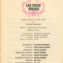 Program for the theatrical production, Las vacas gordas