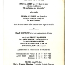 Program for the production, "Tres veces Cocteau" (New York, 1990)