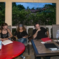 Photographs of the first reading for the theatrical production, Huevos