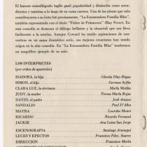 Program for the production, "La encantadora familia Bliss"