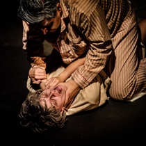 Photographs of rehearsal for the theatrical production, Dos viejos pánicos