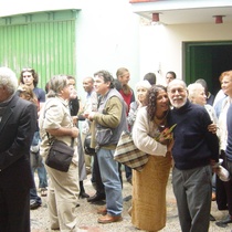 Photographs of Alberto Sarraín and artists during the Virgilio Piñera award ceremony