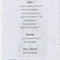 Program for the theatrical production, Las lamentaciones de Obba Yurú