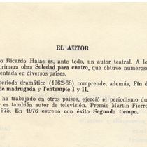 Program for the theatrical production, "Segundo tiempo"