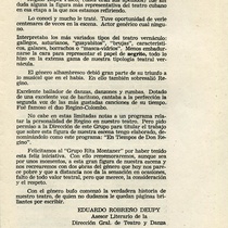 Program for the theatrical production, En tiempos de Don Regino