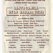 Program for the theatrical production, Santa Camila de la Habana Vieja