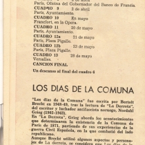 Program for the theatrical production, Los días de la Comuna