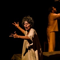 Photographs of rehearsal for the theatrical production, Dos viejos pánicos