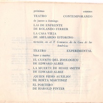 Program for the theatrical production, Recuerdo de dos lunes