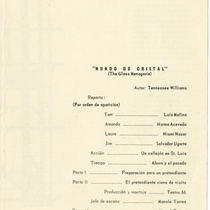 Program for the production, "Mundo de cristal" (The glass menagerie)