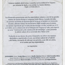 Program for the theatrical production, Kassandra