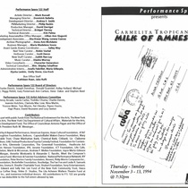 Program for the theatrical production, Milk of Amnesia