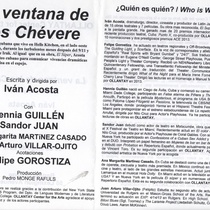 Program for the staged reading, La ventana de los Chéveres