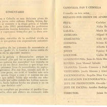 Program for the theatrical production, Contigo pan y cebolla