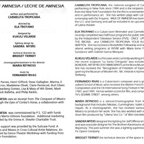 Program for the theatrical production, Milk of Amnesia