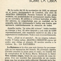 Program for the theatrical production, La ratonera