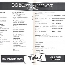 Program for the theatrical production, Los monstrous sagrados