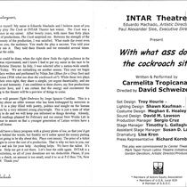 Program for the theatrical production, With what ass does the corckroach sit / ¿con qué culo se sienta la cucaracha?