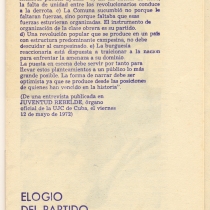 Program for the theatrical production, Los días de la Comuna