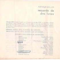 Program for the theatrical production, Recuerdo de dos lunes