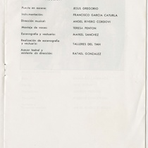 Program for the production, "Vida y muerte Severina" (Teatro Musical de La Habana)