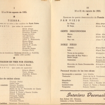 Program for the productions, "Tierra", "Meditación en tres por cuatro", "Pan viejo", Gente desconocida", and "Doble juego"