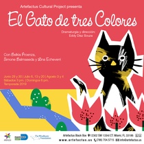 Postcard for the theatrical production, El gato de tres colores