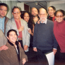 Cast of Repertorio Español with Abelardo Estorino and Adria Santana in the offices of Repertorio