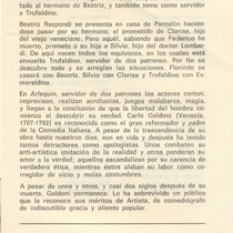 Program for the theatrical production, Arlequín de dos patrones (Festival de Teatro 1984)