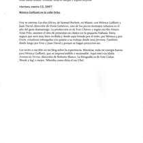 Press release for the production, "Los días felices"