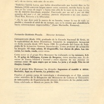 Program for the production, "Amor de Don Perlimplín con Belisa en su jardin