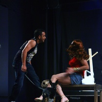 Photographs of a rehearsal for the theatrical production, Talco, un drama de tocador