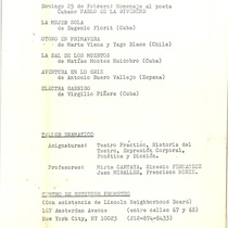 Program for the production, "La ventisca" (New York, 1978)