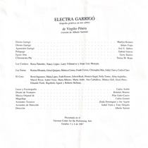 Program for the theatrical production, Electra Garrigó