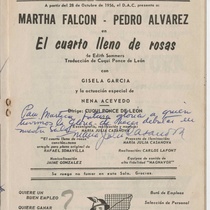 Autographed program for the production, "El cuarto lleno de rosas"